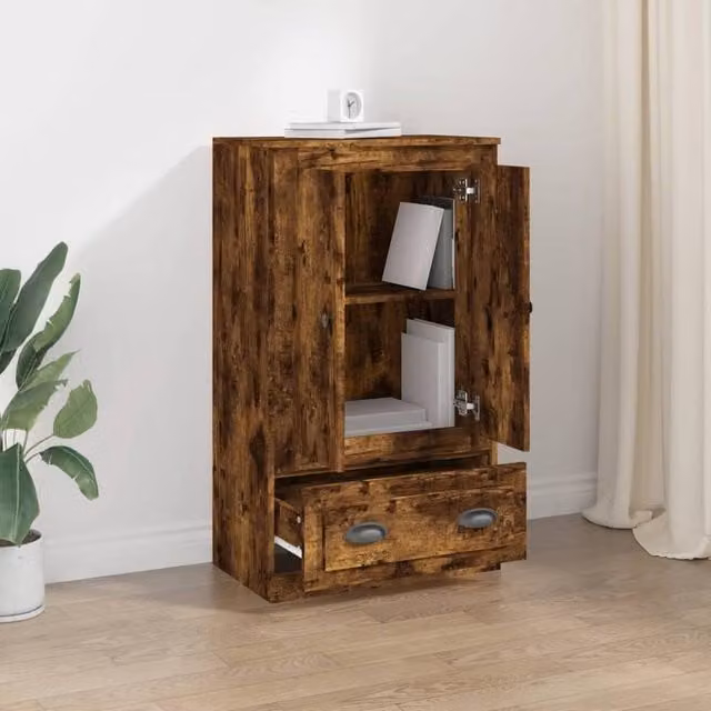 Berkfield Home Smoked Oak Highboard in Brown, W/D/H: 60 x 35.5 x 103.5 cm