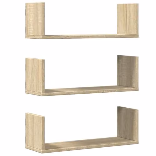 vidaXL Set of 3 Wall Shelves in Sonoma Oak Brown, W: 58 cm, D: 18 cm, H: 18 cm