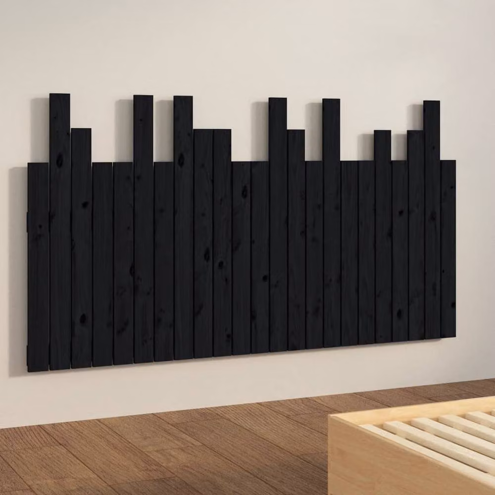 Berkfield Home Black Rustic Solid Wood Pine Wall Mounted Headboard W: 146.5 cm, D: 3 cm, H: 80 cm – 3