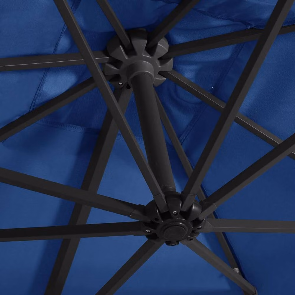 Berkfield Home Blue Cantilever Garden Umbrella with LED Lights and Steel Pole, W/D/H: 250 x 250 x 247 cm – 2