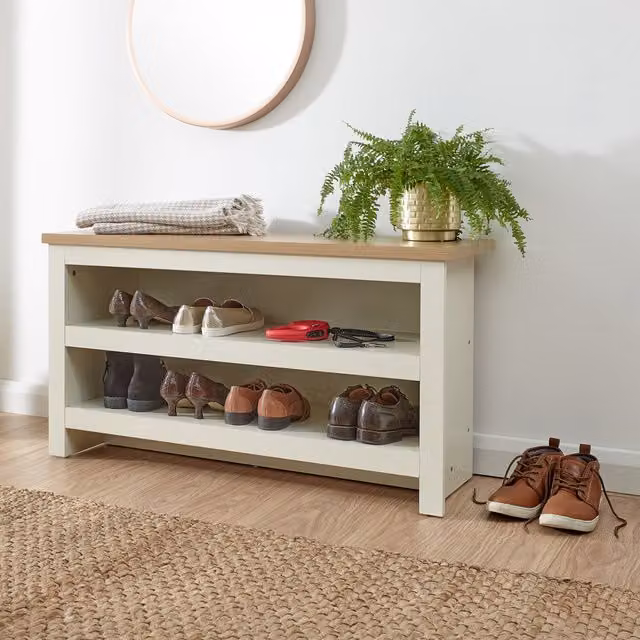 GFW Scandinavian Style Hallway Shoe Rack in White and Beige