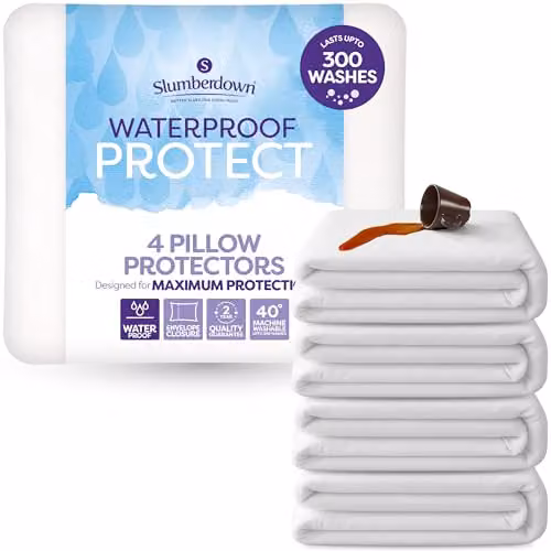 Slumberdown 4 Pack Waterproof Terry Pillow Protectors in White, W: 50 cm x L: 75 cm