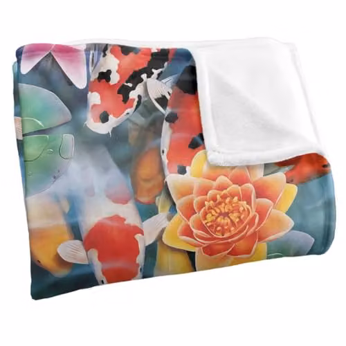 JQ Licensing Royce Mcclure Koi Fish Garden Super Soft Polyester Fleece Throw Blanket, Multicolour, W: 91 cm, D: 147 cm – 3