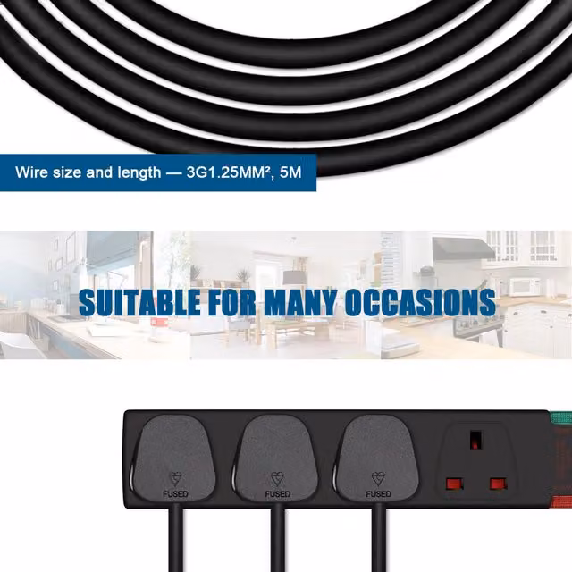 ExtraStar 4 Gang Surge-Protected Extension Lead, Black, 5m