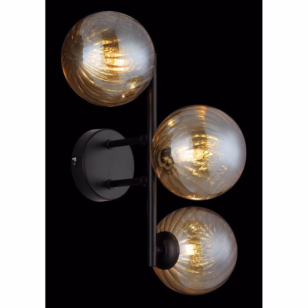 Netlighting Conor Globe Wall Lights in Matt Black with Amber Glass Spheres, 3x G9 – 2