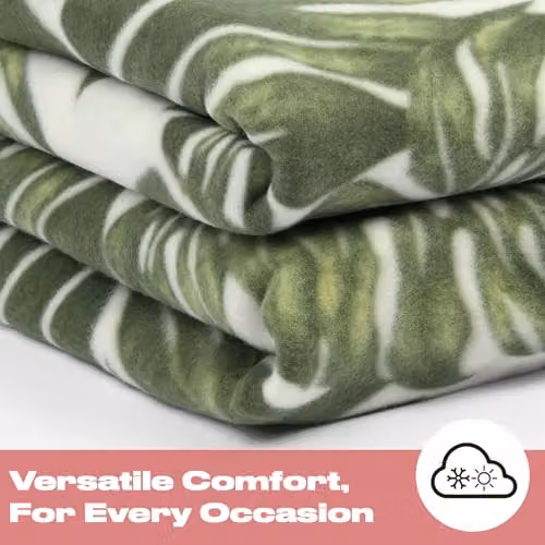 OHS Tropical Leaf Print Green Polar Fleece Throw, W/D/H: 120 x 150 cm – 4