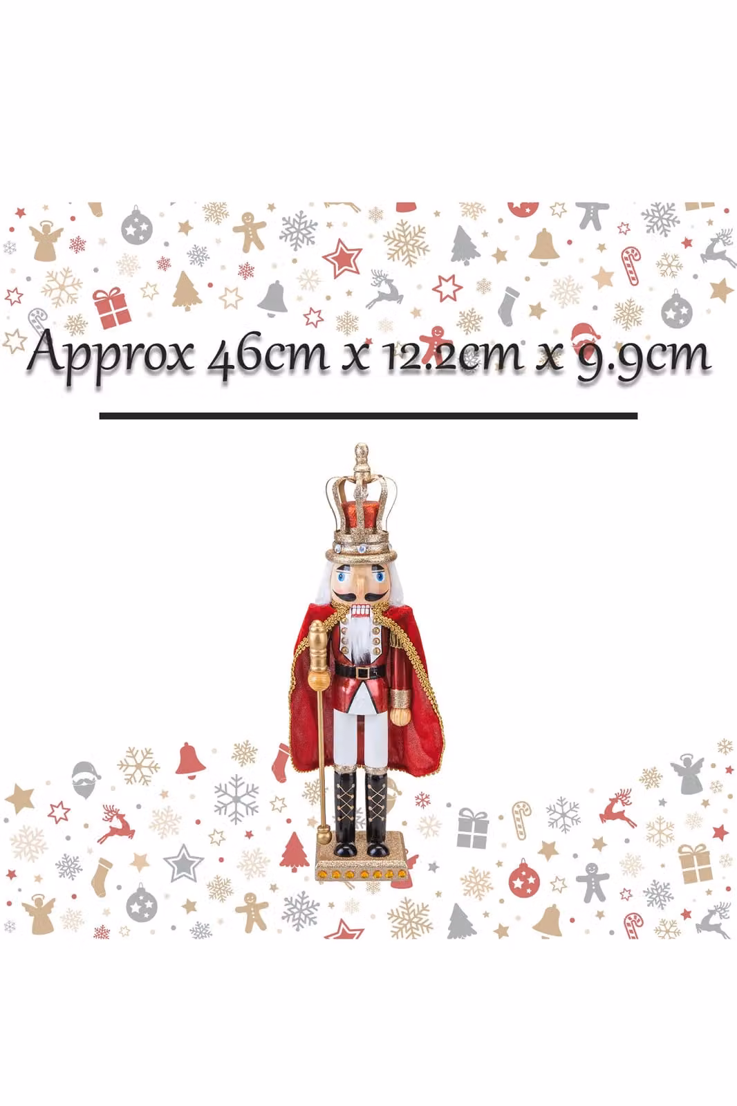 VFM e-Store Nutcracker King Christmas Decoration, Red, H 46.0 x W 12.2 x D 9.0 cm – 2