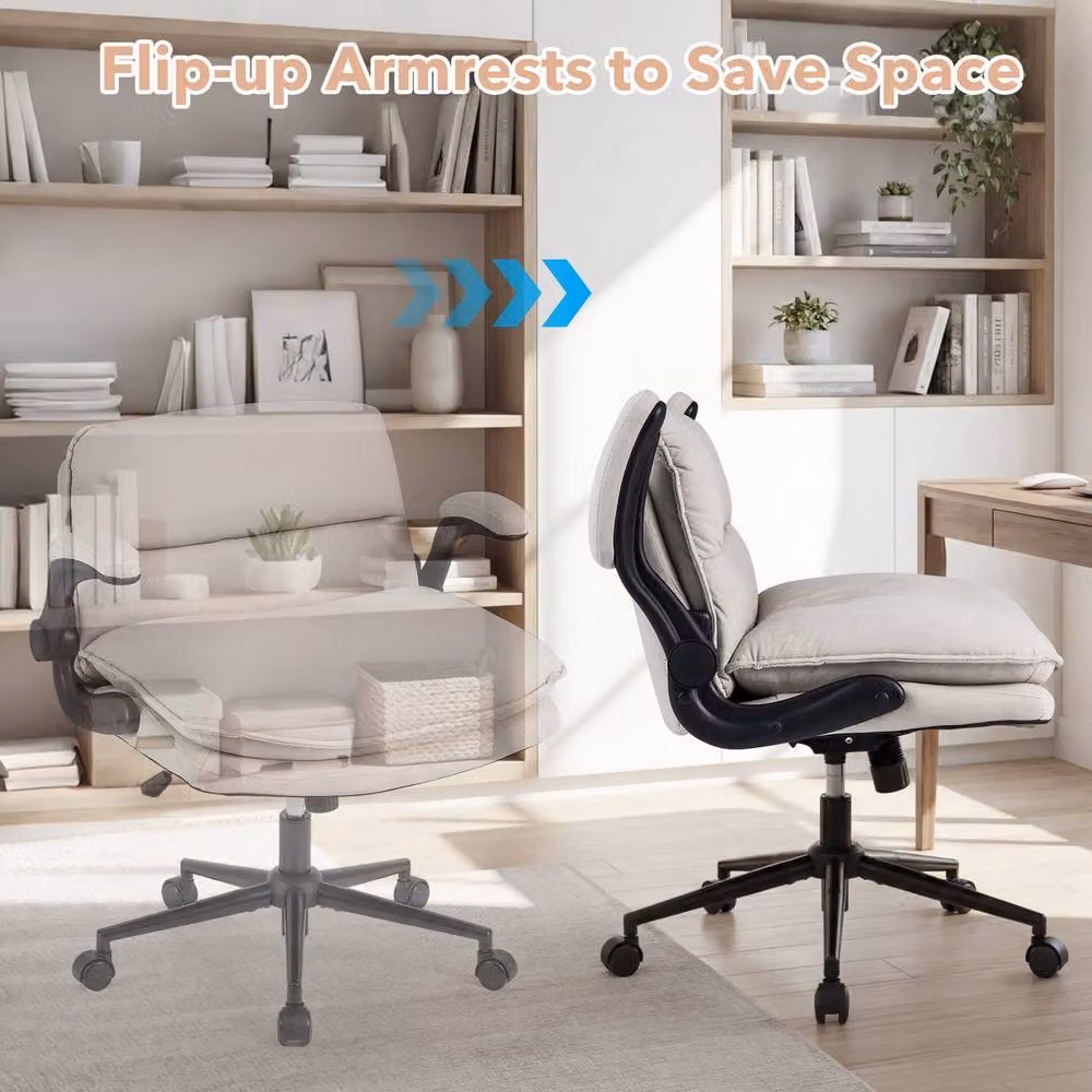 Costway Criss Cross Task Chair with Flip-up Arms and Adjustable Height in Beige – 6