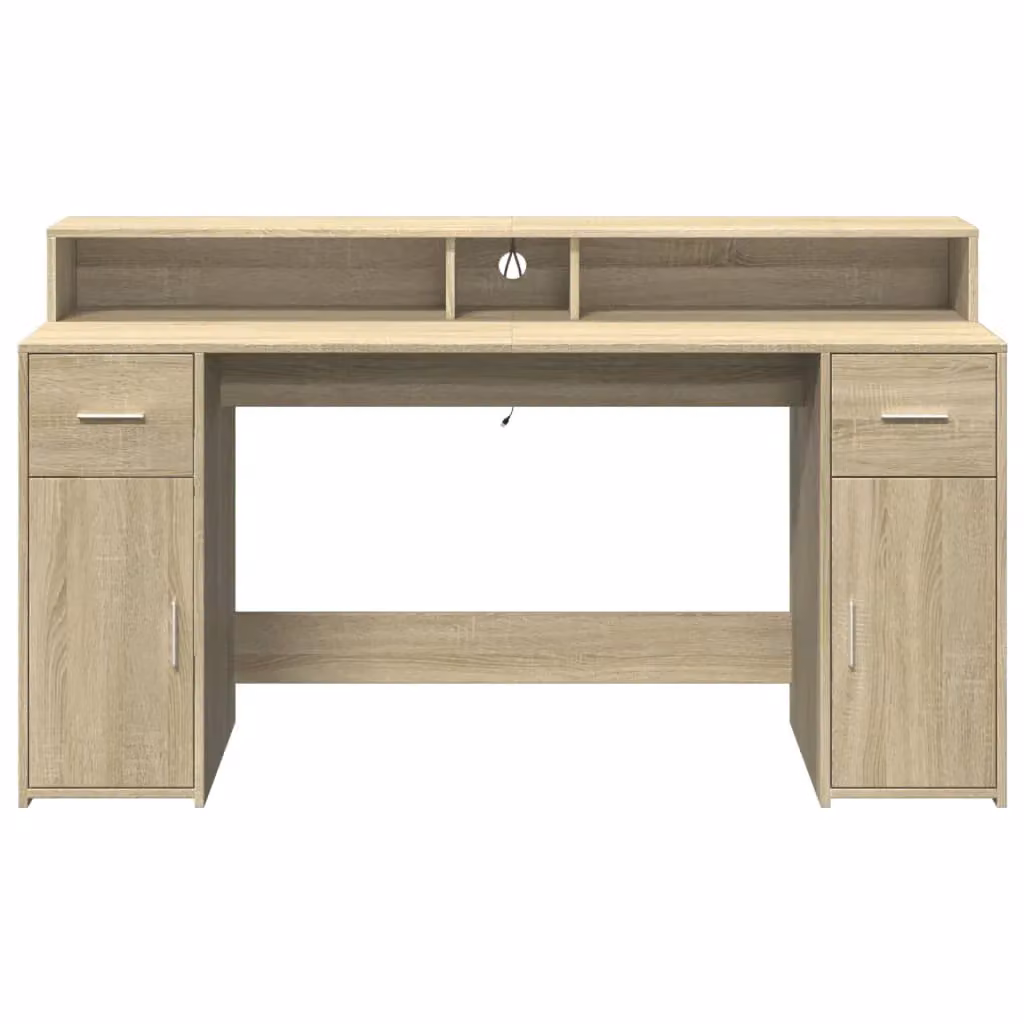 Berkfield Home Gaming Desk with LED Lights in Sonoma Oak Brown, W/D/H: 160 x 55 x 91 cm – 4