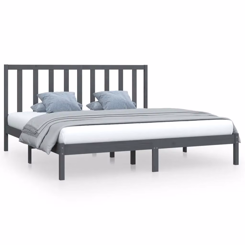 Berkfield Home Grey Solid Pine Wood Bed Frame W/D/H: 200 x 200 cm – 2
