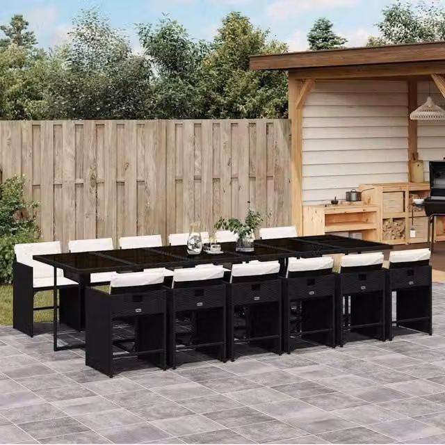 Berkfield 12-Seater Garden Dining Set in Black and Cream White PE Rattan – 1