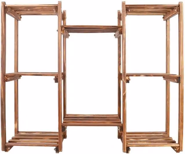 NESTLUNE Heavy Duty Wood Planter Stand and Flower Display Shelf in Brown, W/D/H: 100 x 15 x 70.1 cm