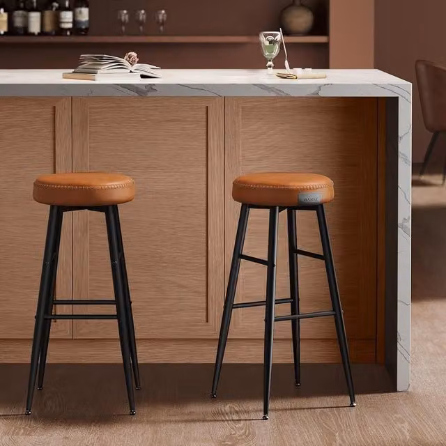 VASAGLE Set of 2 Tall Bar Stools with Stitched Seats in Brown