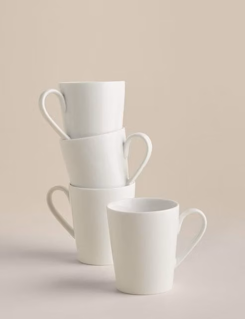 M&S Set of 4 Maxim White Porcelain Mugs