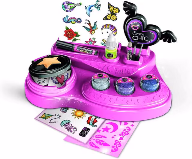 Clementoni Crazy Chic Tattoo Beauty Studio Kit in Pink for Girls Aged 6+ Years