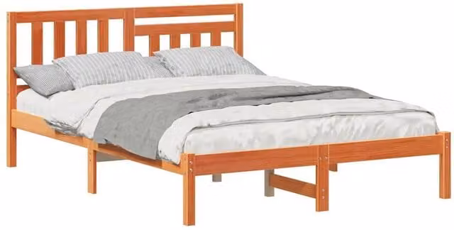 Berkfield Home Modern Solid Pine Wood Bed with Headboard in Wax Brown, W/D/H: 120 x 190 cm
