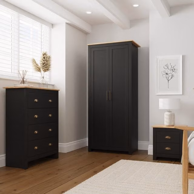 GFW Lancaster 3 Piece Bedroom Set in Black Oak with Matt Wood and Metal Finish