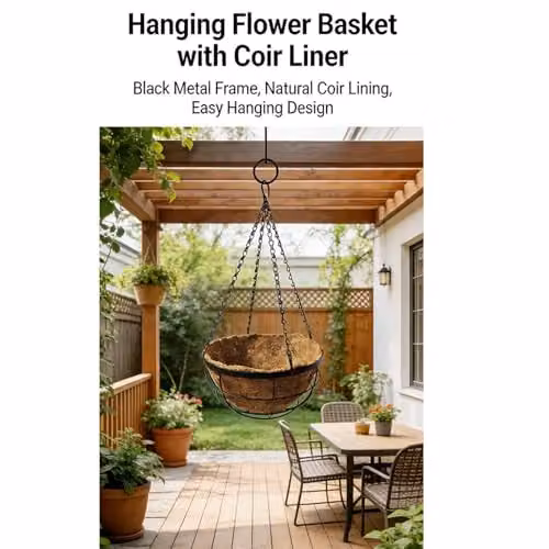 Gr8 Garden 2 Pack Black Metal Hanging Baskets with Coco Liners, Diameter: 30.48 cm – 3