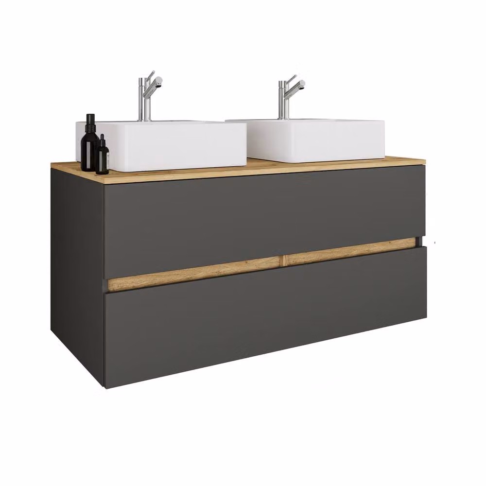VCM Cosila-A 111 Grey and Multicolour Wall-Mounted Bathroom Furniture Set with Ceramic Washbasin and Soft-Close Doors W/D/H: 111 x 51 x 51 cm – 3