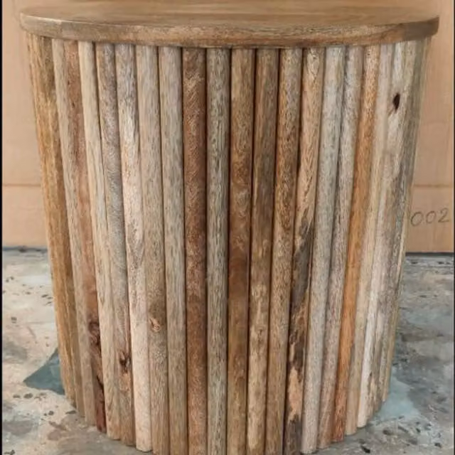 Jaipur Furniture Ltd Ribbed Round Mango Wood Side Table, Brown, W: 40 cm, D: 40 cm, H: 40 cm