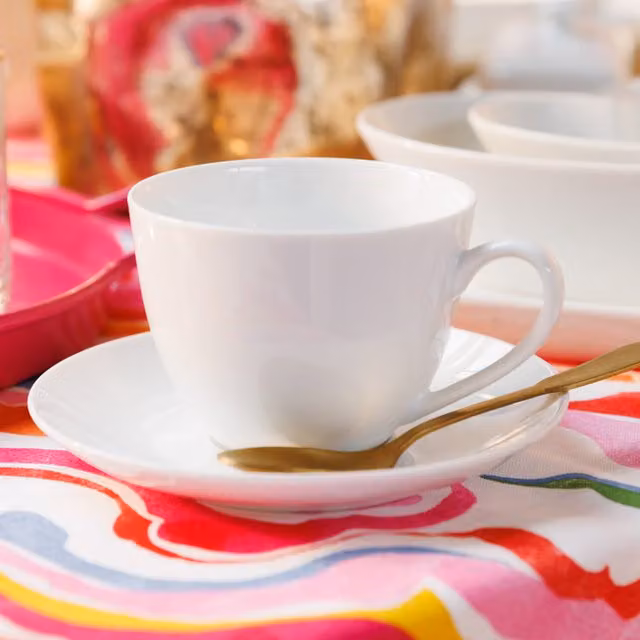 Mikasa White Porcelain Cappuccino Cups and Saucers, Set of 2, 310ml