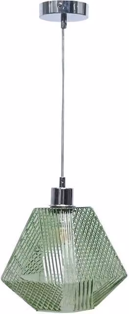 First Choice Lighting Lens Chrome Pendant Light with Green Textured Glass, Silver/Chrome, H 113.0 cm x W 42.0 cm x D 20.0 cm