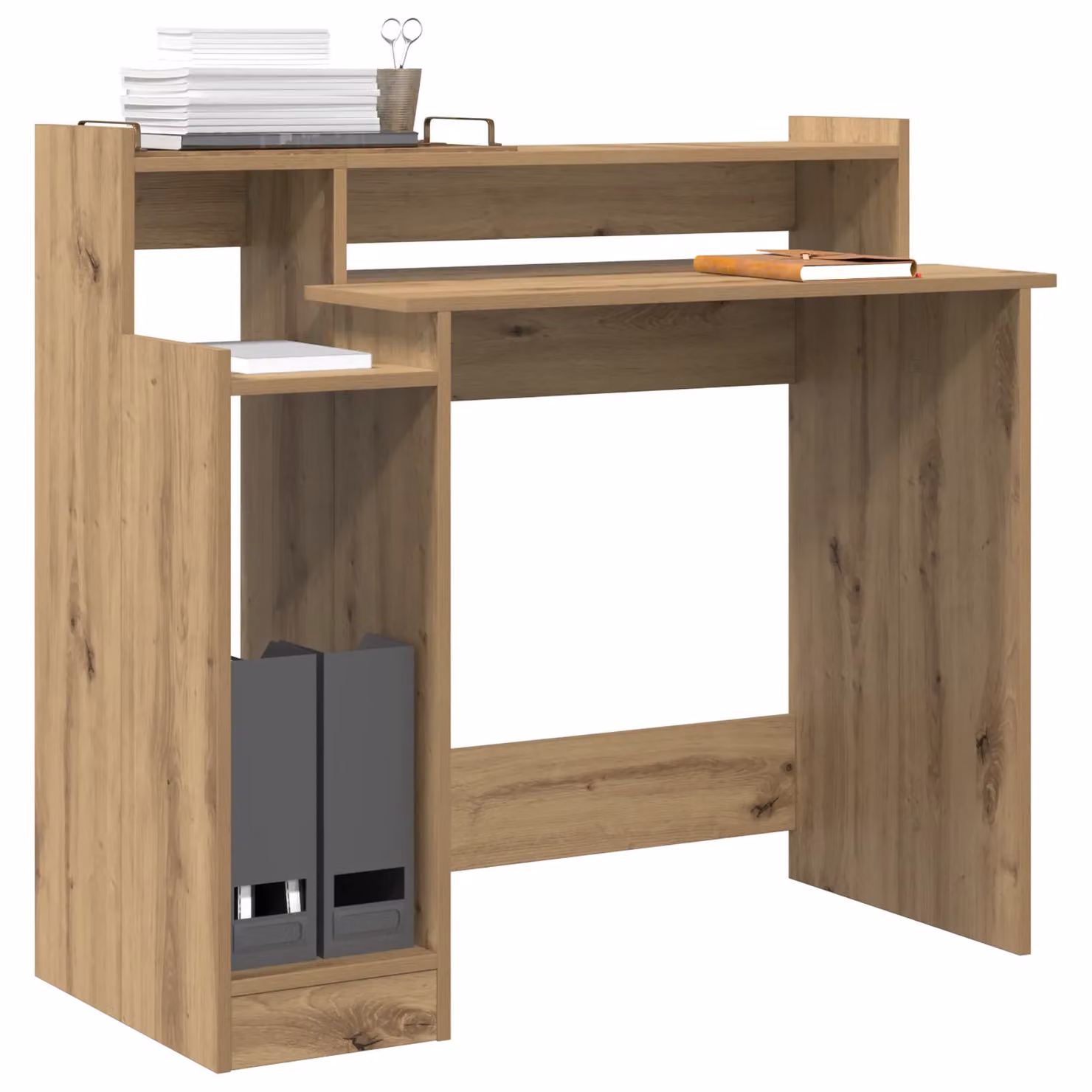 Berkfield Modern Writing Desk with Storage Shelf in Brown Artisan Oak Engineered Wood – 2