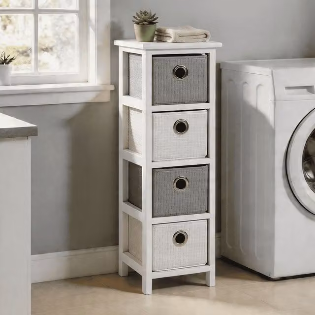 Home Source 4 Drawer Wooden Storage Organiser Chest in White