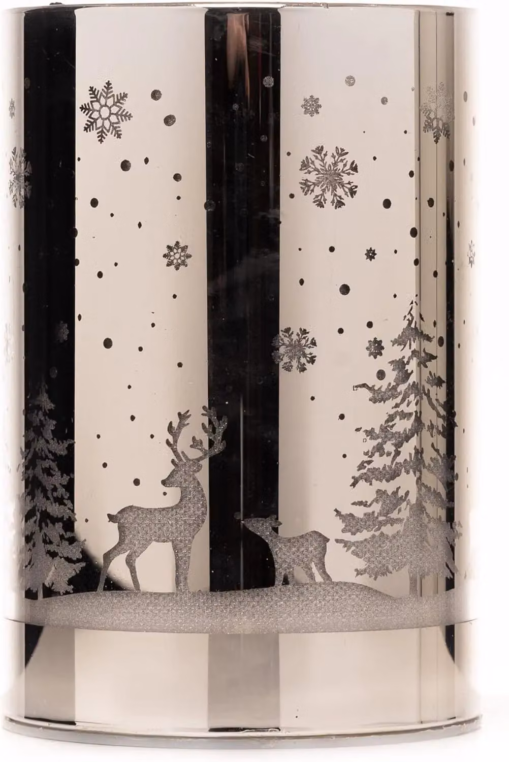Shatchi Silver Christmas Forest Scene Etched Glass Vase Table Lamp with LED Fairy Lights – 4