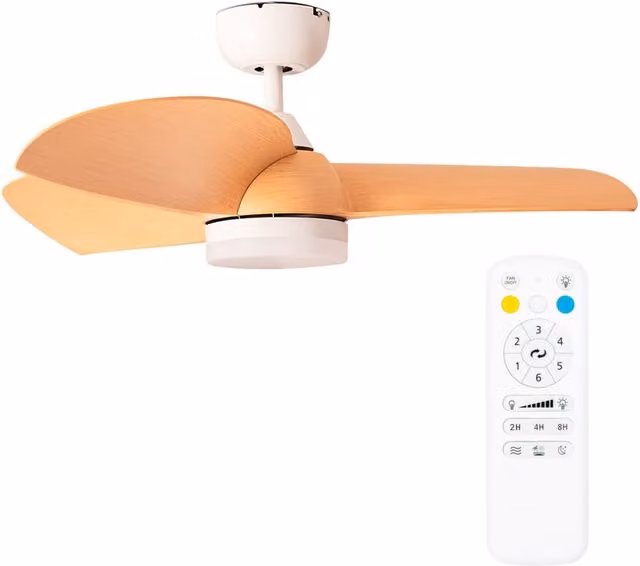 ValueLights 36 inch Matte Natural Wood 3 Blade Ceiling Light Fan with Remote and LED Lighting in Brown