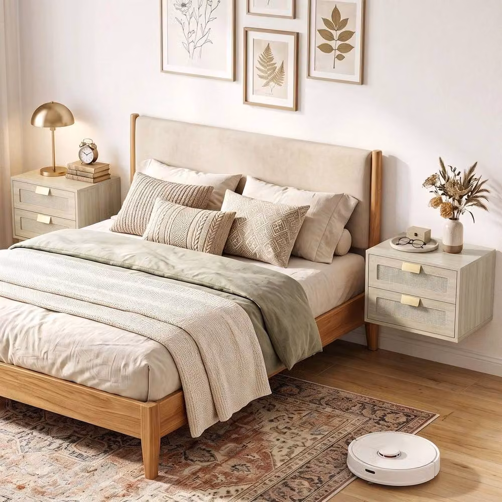 EONLION Modern Floating Nightstands Set of 2 with 2 Drawers in Light Oak – 3