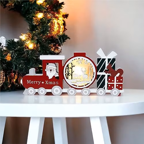 Xmas Haus Festive Light Up LED Wood Christmas Train in Red and Brown, W/D/H: 29.0 x 29.0 x 13.6 cm – 3