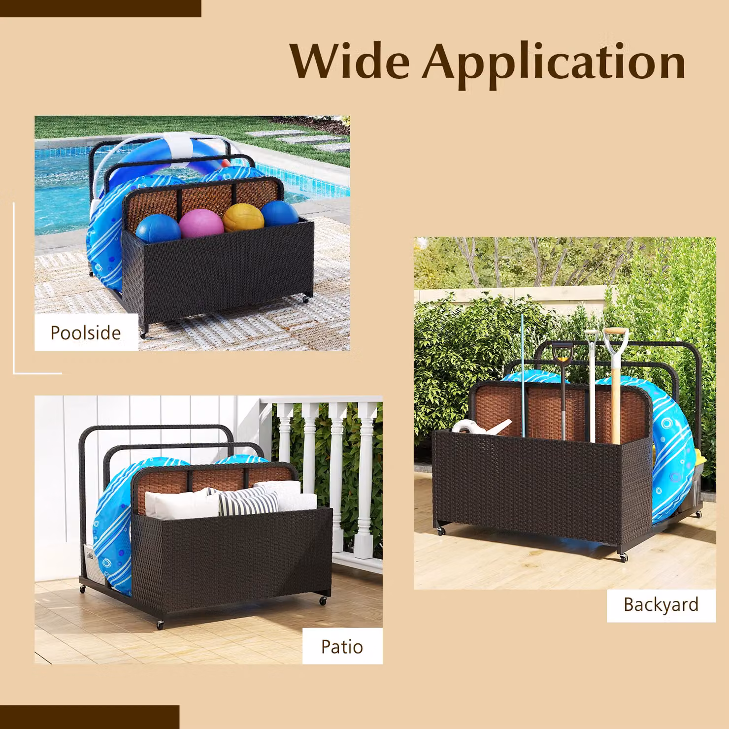 Costway Wicker Patio Pool Float Storage Organizer Caddy Basket in Brown – 2