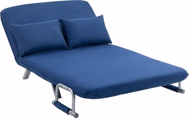 HOMCOM Two-Seater Click-Clack Sofa Bed in Blue with Microfibre Fabric and Metal Frame – 1