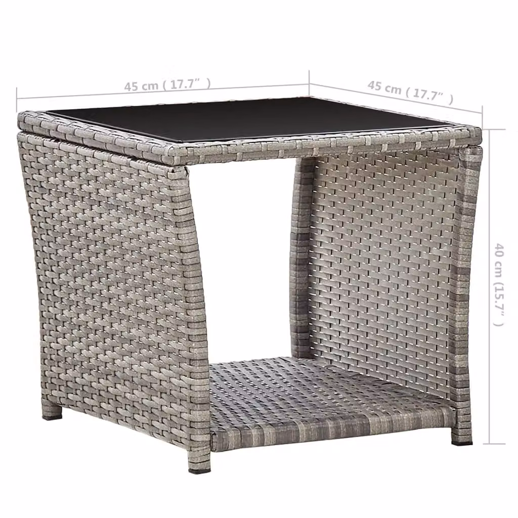 Berkfield Home Grey Poly Rattan and Glass Coffee Table, W/D/H: 45 x 45 x 40 cm – 4
