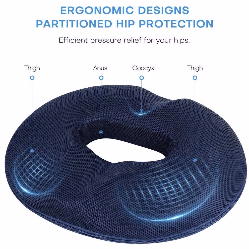 SPETLEK Navy Blue Memory Foam Donut Seat Cushion, Ergonomic Contoured Round Ring Seat, W: 100 cm x D: 190 cm – 2