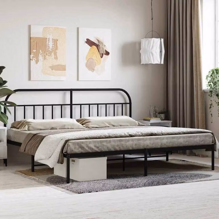 Berkfield Home Metal Bed Frame with Headboard in Black, 200 x 200 cm