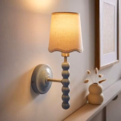 ValueLights Bobbin Pair of Blue Wall Lights with Fabric Shades – 1