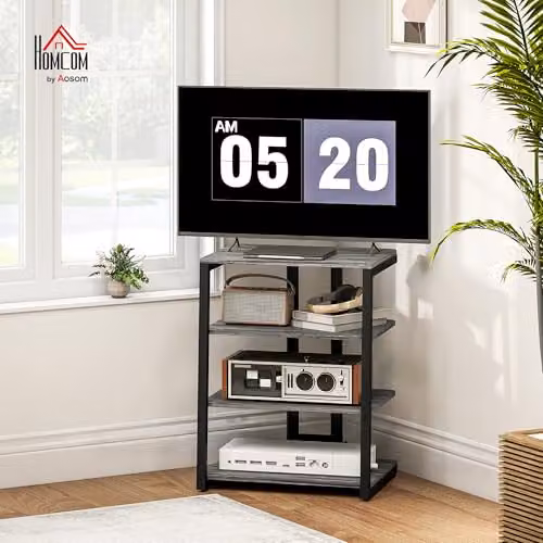 HOMCOM 4-Tier HiFi Media Storage Shelf and Record Player Stand in Matt Grey, W/D/H: 60.5 x 60 x 79 cm – 2