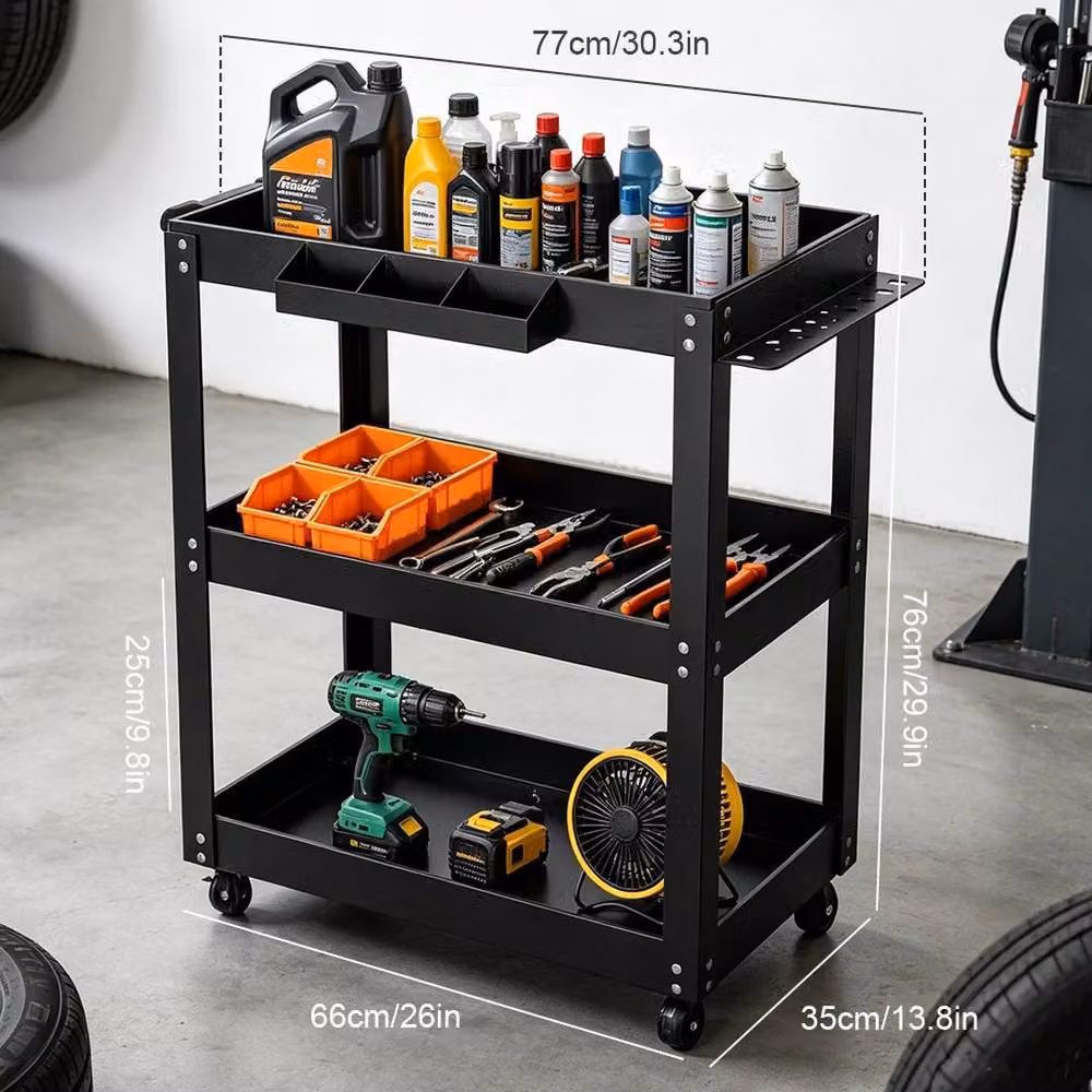 EONLION Heavy Duty Garage Tool Storage Trolley Cart in Black W/D/H: 100 x 76 x 35 cm – 2