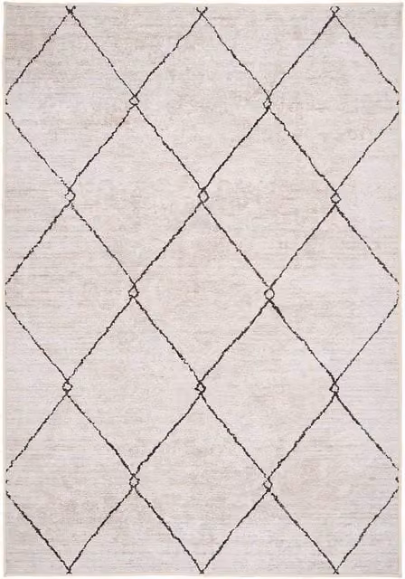 Kukoon Modern Abstract Geometric Trellis Area Rug in Beige and Grey, W 200 cm x D 290 cm