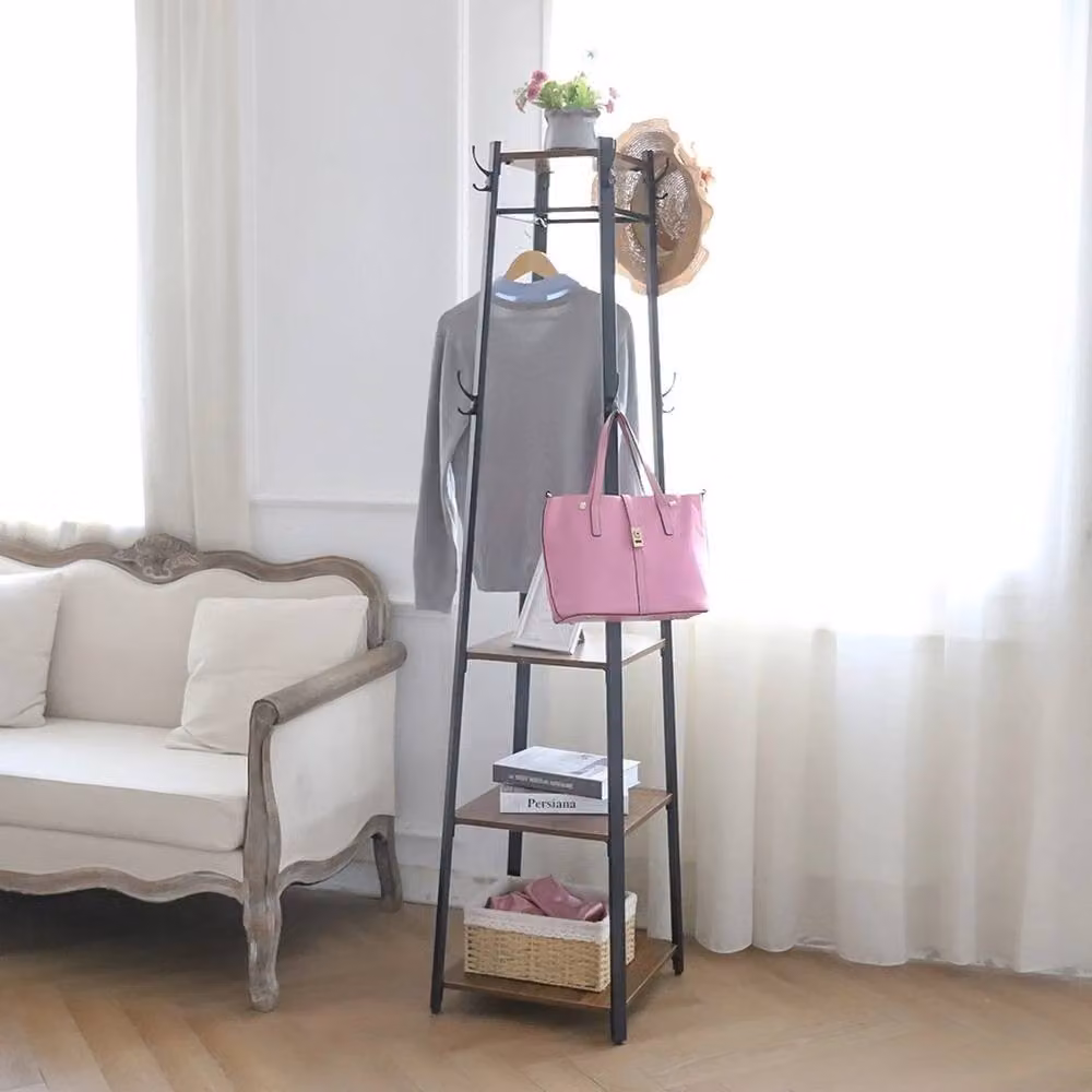 ERGOVEXA 4-Tier Solid Hall Coat Rack and Versatile Garment Storage Shelf in Black and Multicolour – 2