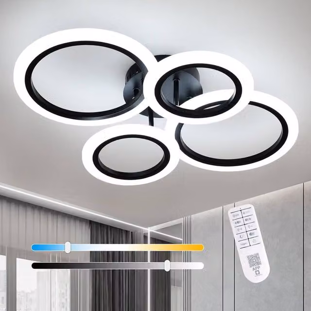 COMELY 32W Modern Black Ring Ceiling Light with APP Remote Control, Dimmable Memory Function and Timer