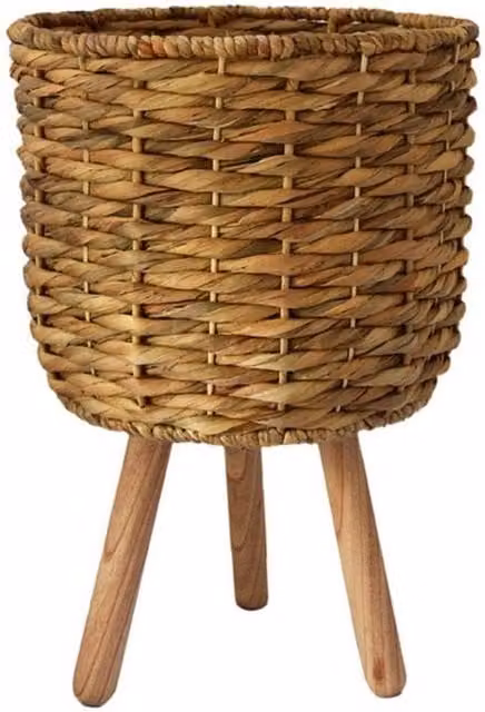 Lemon Pavilion Natural Water Hyacinth Lined Open Weave Basket on Legs, W: 30 cm, D: 30 cm, H: 45 cm – 1