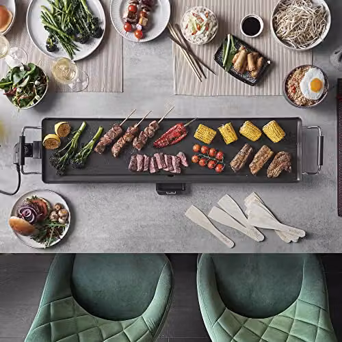 VonShef XXL Electric Teppanyaki Grill in Black with 2000W Non-Stick Smooth Plate and Adjustable Thermostat, W/D/H: 90 x 23 x 10 cm – 4