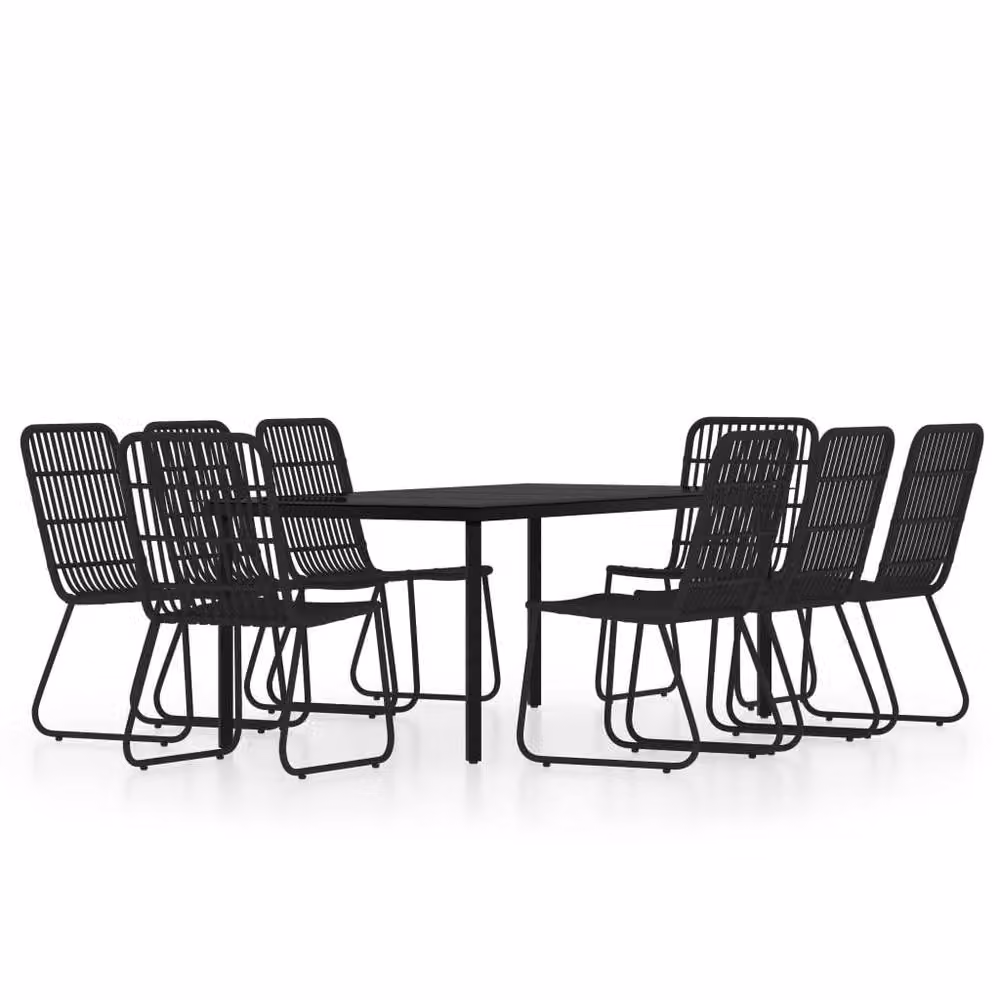 Berkfield Home 9 Piece Modern Garden Dining Set in Black Matt Rattan and Glass – 2