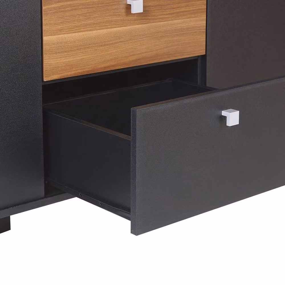 Wyld and Coco Black Sideboard with Dark Wood Panels, 3 Drawers and 2 Doors, W: 160 cm, D: 40 cm – 5