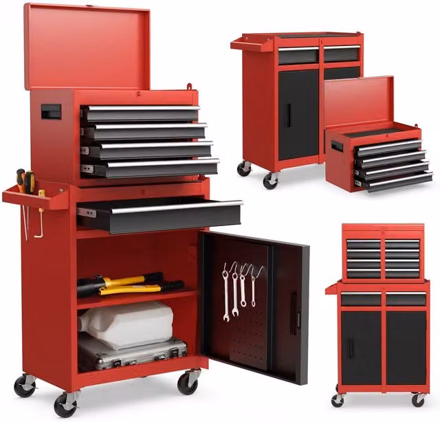 Costway 5-Drawer Rolling Tool Chest Metal Storage Cabinet with Lockable Wheels in Red – 1