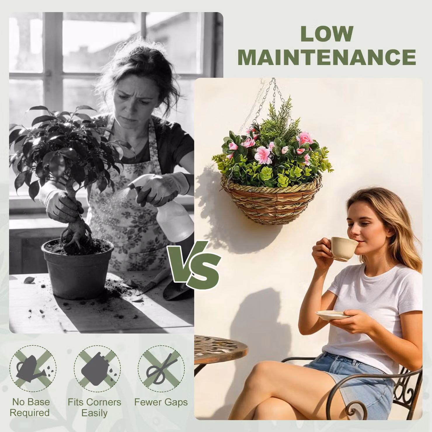 Outsunny Set of 2 Artificial Lisianthus Flowers with Hanging Planter Baskets for Indoor and Outdoor Decoration – 6