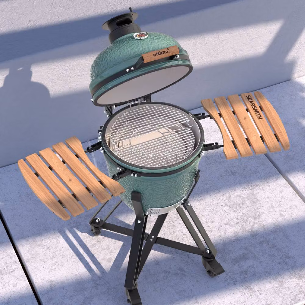 Charles Bentley Searsmith 18 inch Ceramic Kamado Charcoal BBQ Grill with Folding Side Tables, Green – 2